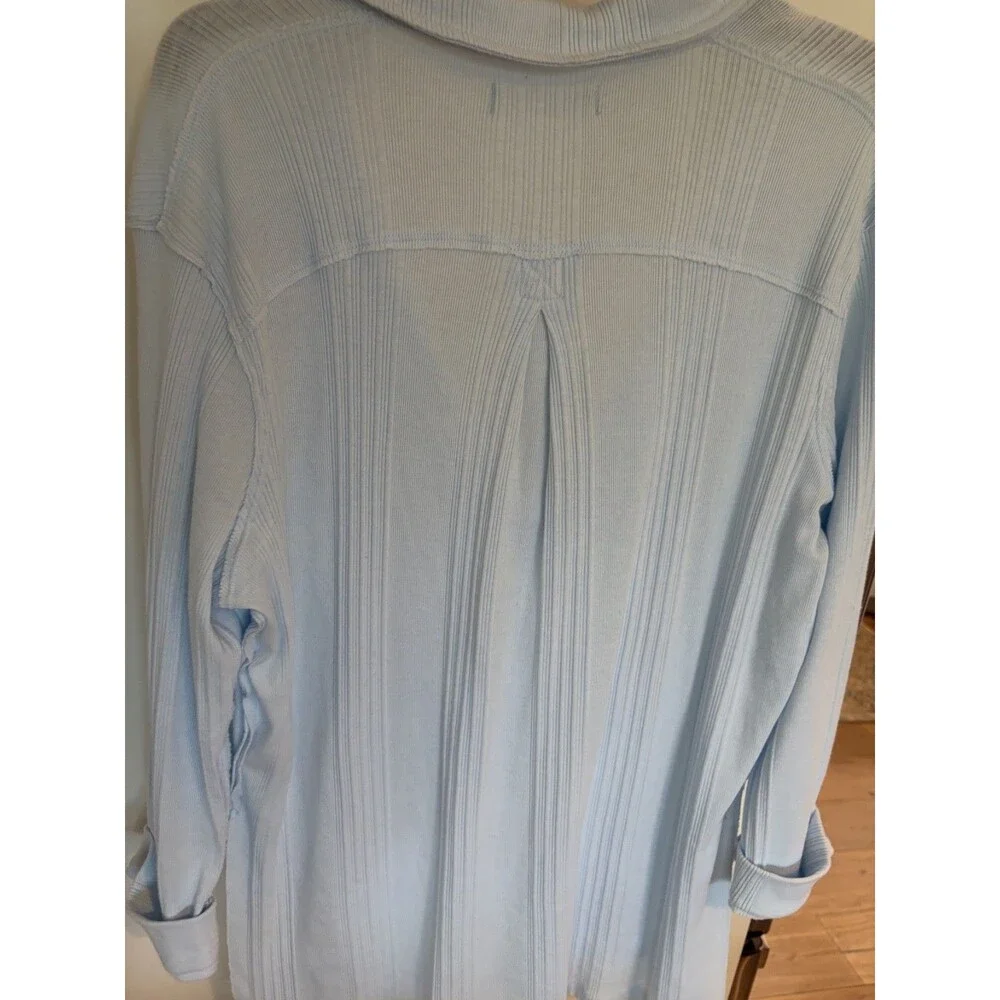New Free People Annie Pullover Blouse top Ribbed Boho long sleeve sky blue M